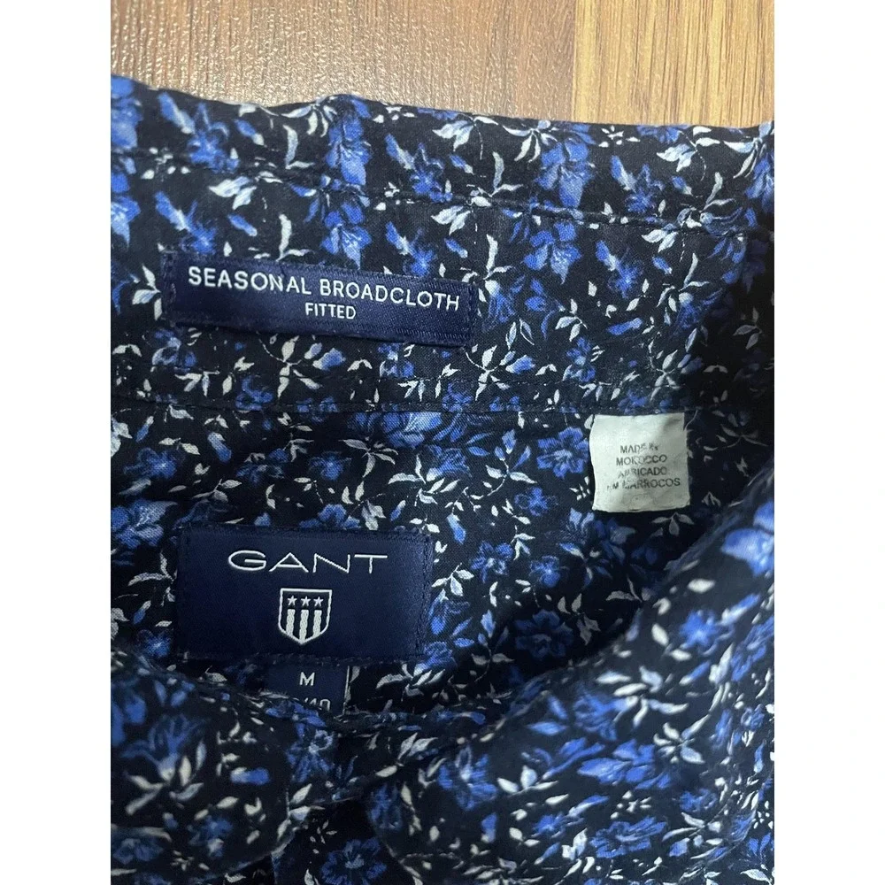Gant Shirt Mens Medium Floral Slim Fit Broadcloth Long Sleeve Blue